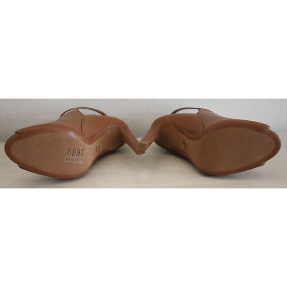 Michael Kors Women's Sz 7M Brown Lawson Open Toe Leather Stiletto Booties - Picture 3 of 12